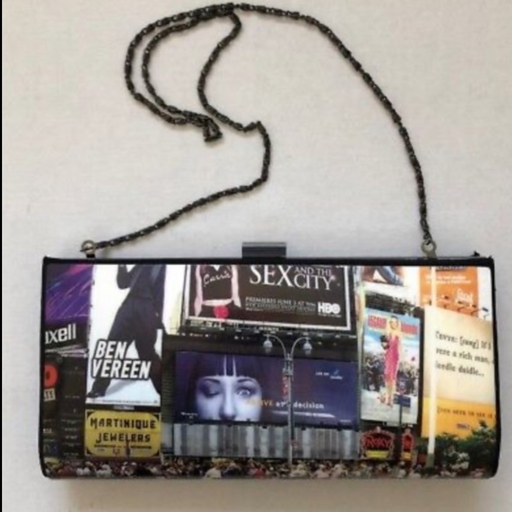 NYC Times Square Hard Shell Clutch With Chain Strap Purse